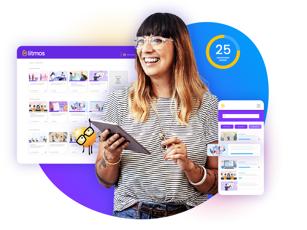 Woman working on tablet LMS